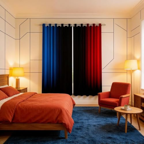 Loussiesd Geometric Abstract Ombre Women Window Curtains for Bedroom Living Room Kids Teens Blue Red And Black Striped Curtains Decor Modern Fashion Window Drapes Treatments W46*L54