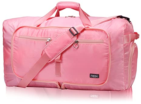 Fmeida 65L Foldable Travel Bag Reisetasche Handgepäck Flugzeug Reisetaschen Weekender Damen Groß Sporttasche mit Schuhfach Faltbar Travel Bag Wasserdicht Krankenhaustasche Pink