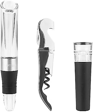 Betron Wine Accessories Gift Set with Bottle Opener Stopper Aerator Easy Use Preserves Freshness Enhances Flavour