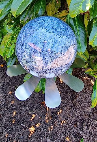 Jürgen Bocker Garten-Ambiente Blütenzauber Rotterdam Rosenkugel 15 cm Edelstahl Gartenstecker Deko mit Stab 80 cm (blau)