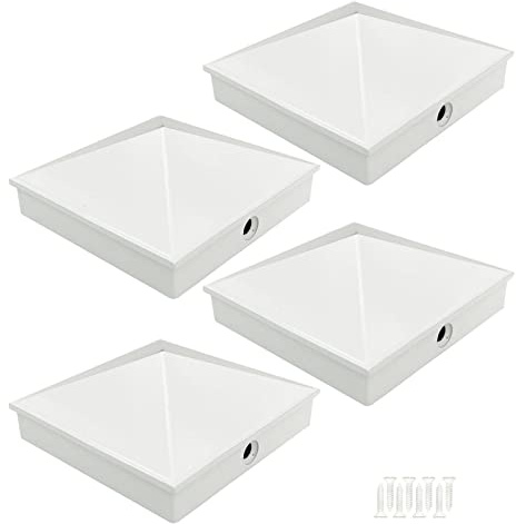 FGUYOHU Weiße Zaunpfostenkappen aus pulverbeschichtetem Aluminium, Pyramiden-Deckkappen für 15,2 x 15,2 cm nominale Holzpfosten für den Außenbereich (tatsächlich/14 x 14 cm), langlebige und stilvolle