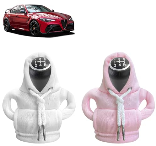 SXCCNW Schalthebel Hoodie, 2 Stück Auto Schaltknauf Abdeckung, Überzug für Dekoration Zubehör, 15 x 13 cm, Rosa Weiß