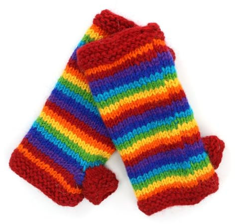LoudElephant Handgestrickter Armwärmer aus Wolle, Streifen Heller Regenbogen, Einheitsgröße