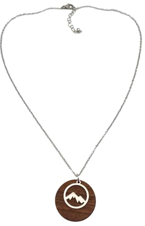 Astwerk Holzschmuck Freude in den Bergen Damen Halskette aus Nussholz mit Silber Berg-Motiv, Handmade, Edelstahlkette, Natur- und Bergliebhaber, Elegantes & Inspirierendes Design, 40+5cm Länge
