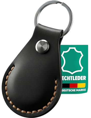 AirGear® AirTag Nyckelring av 100% ÄKTA LÄDER, AirTag Nyckelring, Airtag Fodral, airtag Skydd, Case, Keychain, Holder (Svart)
