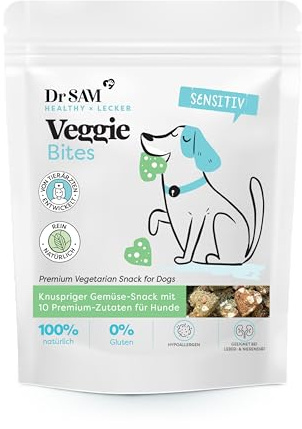 Dr. SAM Veggie Bites für Hunde – Vegetarische Hundesnacks mit Buchweizen, Karotten & Spirulina – Hypoallergen & Glutenfrei – Natürliche Leckerlis für Sensible Hunde - 200g