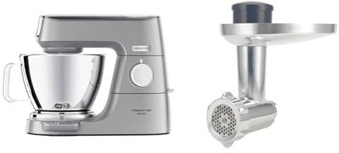 Kenwood Titanium Chef Baker KVC85.004SI Küchenmaschine mit integrierter Waage & KAX 950 ME Fleischwolf – Zubehör für Kenwood Küchenmaschinen