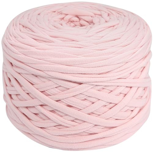SIMEIQI T-Shirt Garn 400g, Elastisches Häkelgarn Deko Rosa | Elastischer Stoff, 120m, Für Taschen, Körbe & Kissen, Dickes Spaghetti-Garn, Einfache DIY-Projekte