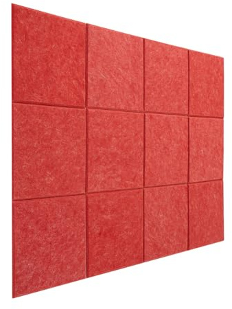 Akustikplatten Selbstklebend, 12 Stücke Akustikplatten, Hochdichte Akustik Panel Schallabsorber Wand, Akustikpaneele für Tonstudio, Büro, Studio und Wanddekoration, 30 * 30cm (Rot)