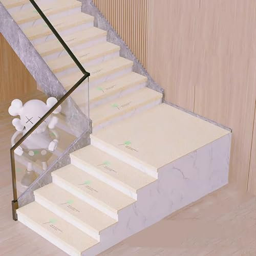 XRRJFYH Stufenmatten Innen 15 Stück Treppenstufen Matten mit Leuchtendem Muster Stufenmatte Reppen Teppichstufen Treppenteppich Selbstklebend(Beige,21x80cm/8.3x31.5in)