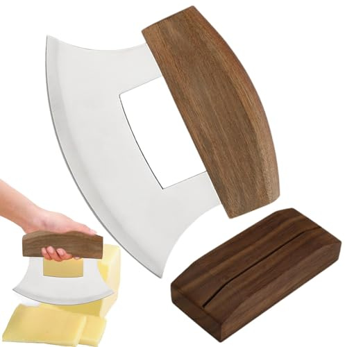 Wpsagek Tagliapizza Mezzaluna, Tagliapizza Alaska,Chef Mezzaluna Ulu Tagliere - Manico ergonomico Taglierina da cucina in acciaio inossidabile con supporto in legno per aglio, cioccolato