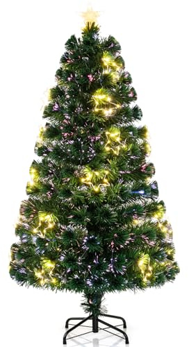 COSTWAY Árbol de Navidad de Fibra Óptica 150/180 cm, Arbol de Navidad con Luces Incorporadas, Multicolor, 170/230 Ramas de PVC, Arvore de Natal (150 cm)
