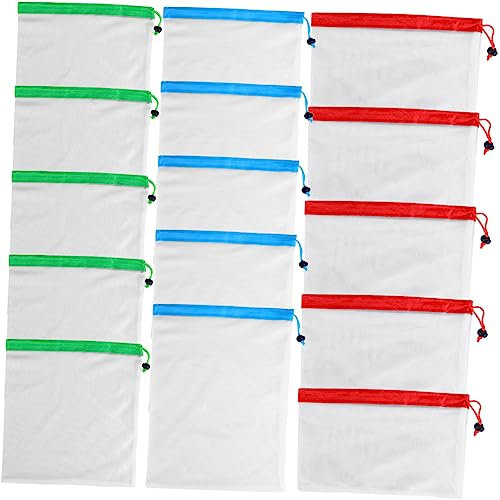 Amosfun Lot de 15 Réutilisables en Maille pour Fruits Et Légumes de Rangement Respirants Et Réutilisables pour Les Courses