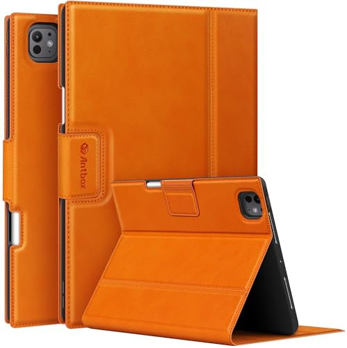Antbox Case for iPad Pro 11 inch Case (M5/M4) 2025/2024 with Built-in Pencil Holder Supports Pencil Pro and Pencil (USB-C) Auto Sleep/Wake Function PU Leather Cover for iPad Pro 11'' (Orange)