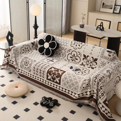 Chenille überwurfdecken Für Sofa Vielseitige Große 1 2 3 4 Sitzer Couch überwurf Sofa Cover Tagesdecke Mit Quasten Reversible Throw Blanket Für Settees Couch Doppelbett Und Sessel (Braun,180x380cm)