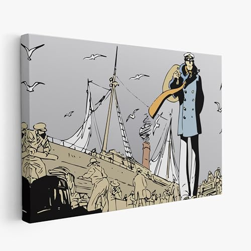 Artis Laboratory Poster Corto Maltese porto 70x100 - Stampa su Tela Riproduzione Artistica SENZA CORNICE, Quadri Moderni Soggiorno, Arredo Casa Ufficio, Eco-Friendly, Made in Italy