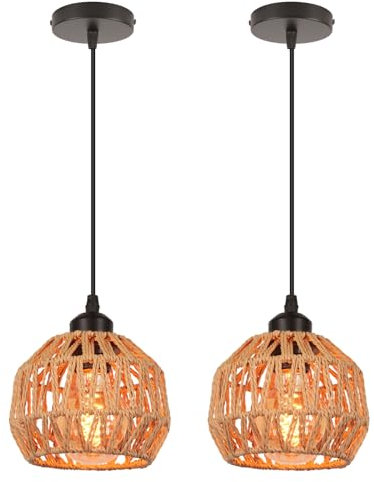 LIGKIN 2 Piezas Lámpara Colgante Industrial Vintage E27 Lámpara de Techo Cuerda Metal Pantalla Jaula Retro Lámparas para Restaurante Pasillo Dormitorio