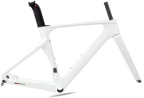 700C Carbon-Rennrad-Rahmenset, 43.5cm / 46cm / 48cm / 50cm / 52cm / 54CM / 56CM Brechender Wind Rennrahmen Steckachsenrahmen 12 × 100 Mm 12 × 142 Mm Scheibenbremsrahmen Interne Führung(Bianco,56CM)