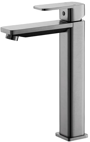 Inex Europa extra hoher Badarmatur Schwarz-Titangrau XL-Version mit polierter Oberfläche und 10 Jahren Garantie - Hohe Badarmatur modern aus Metall langlebig - Wasserhahn Bad einfach zu montieren