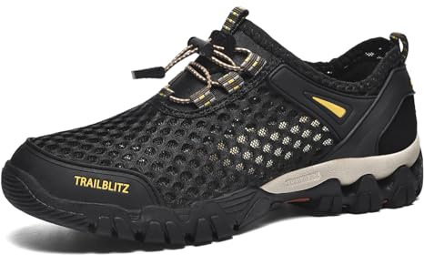 TRAILBLITZ Herren Wasserschuhe, Schnell Trocknend Badeschuhe, Weich Leicht Traillaufschuhe Fitnessschuhe mit rutschfest Sohle & Breiter Zehenbox,Schwarz 44