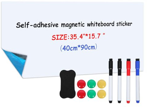 Lavagna Magnetica da Parete 40×90cm, Lavagna Adesiva da Parete, Lavagna Bianca Cancellabile con Nuova Tecnologia Antimacchia, Ideale per Bambini, Scuola, Ufficio e Casa.