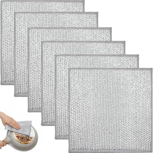 6Pcs Wire Dishwashing Cloths, Wire Dishwashing Rags, Wet and Dry Multi-Purpose Mesh Scrubs Wire Dish Cloth, Kitchen Helper, Reusable Anti-Scratch Rags for Kitchen and Life