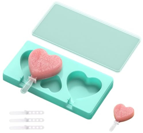 CULEO Stampi per gelato, 1 stampo per ghiaccioli in silicone senza BPA riutilizzabile a forma di cuore con coperchio e bastoncino per barrette di cioccolato sorbetto budino (verde acqua)