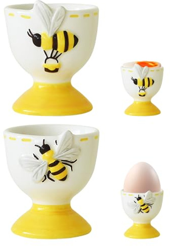 Eierbecher Lustig aus Keramik, Porzellan, Frühstück, Kochen, leicht zu reinigen (A & B)