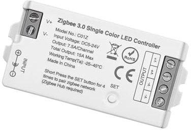 Dimmbarer Monochromer Smart ZigBee 3.0 LED Controller,kompatibel mit Hub Bridge,Echo Plus,Echo Studio,Echo Show(2.Gen) für APP/Alexa Sprachsteuerung Einfarbige LED Streifen(nur ZIGBEE Controller