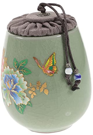 GLEAVI Tarro De Cerámica Para Té Suelto 225 Ml Con Cierre Hermético, Diseño Vintage De Peonía Verde Claro, Contenedor Sellado Para Almacenamiento De Té y Especias, Reutilizable Para Cocina y Despensa