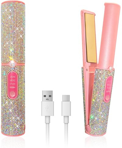 HUAJUN Piastra Capelli, Piastra Portatile Senza Fili 2 in 1, Mini Piastra per Capelli, Piastra da Viaggio 5000mAh, Hair Straightener 3 Einstellbare Temperaturen Riscaldamento Rapido in 2s