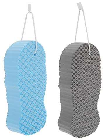 CTIRCHIU 2pcs Double-Side Bath Sponge Exfoliating Scrub Towels for Adults, Blue and Grey Practical Body Bath Scrubbers for Shower and Skin Care
