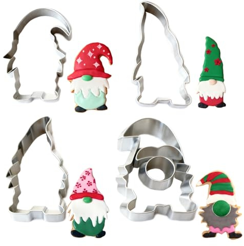 4 Pezzi formine biscotti Natale, forma gnomo natalizio stampi per biscotti in acciaio inossidabile, accessori da pasticceria natalizi per biscotti, cookies
