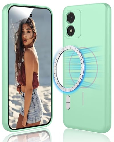 DESSEN Funda Magnetica para Motorola Moto E13 - Carcasa de Silicona Líquida Suave, Antigolpes Protector Camara Móvil Case, Compatible con Accesorios Magnéticos, Verde Claro