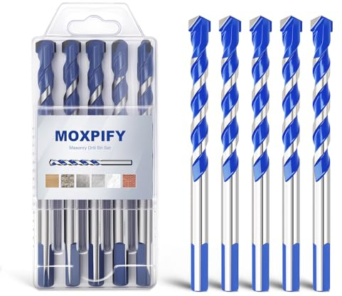 MOXPIFY 5 brocas para mampostería de 12 mm, 150 mm, extra largas, punta de carburo de tungsteno, brocas de hormigón para pared de ladrillo, azulejos de porcelana (12 mm x 150 mm x 5, triple vástago)