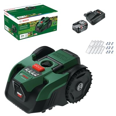 Bosch Robot rasaerba a batteria VISIMOW18V-200 (per prati fino a 200 m², larghezza di taglio: 18 cm, altezza di taglio: 20-60 mm, con lame di ricambio, inclusi batteria e caricabatteria)