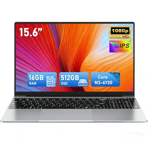 FUNYET Computer portatile, 2026 Laptop Win11 da 15,6 pollici, 16 GB RAM 512 GB SSD, portatile M3-6Y30, IPS FHD 1920 x 1080 Notebook Laptop, 180°Chiusura Aperta, 5000 mAh, Slot per Scheda TF, Studente