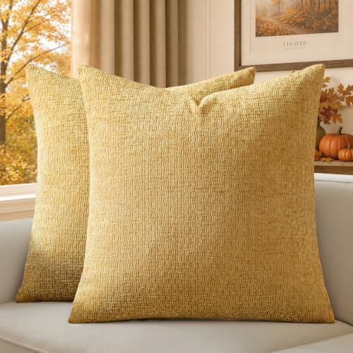 a moment Kissenbezug 40x40 cm Gelb Chenille 2er Set mit dezenter Struktur Weiche Kissenbezüge Flauschige Dekokissenhülle Waschbare Kissenhüllen für Sofa Couch Wohnzimmer Schlafzimmer