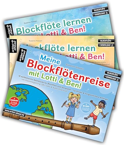 Blockflöte lernen mit Lotti & Ben – Band 1 und 2 + Meine Blockflötenreise im Set! Die Blockflötenschule für Kinder – der superleichte Einstieg (inkl. Klavierbegleitung, QR-Codes + Audio-Download)