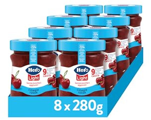 Hero Light Confettura Ciliegie Rosse Senza Zuccheri Aggiunti, 8x280g | Marmellata light, confettura extra, pochissime calorie, frutta alta qualità, senza conservanti, senza coloranti, colazione