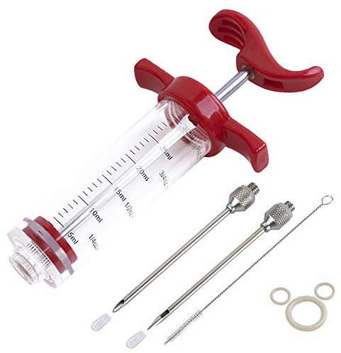 Ofargo Siringa per Carne, Siringa per Marinata con 2 Aghi per Carne in Acciaio Inossidabile, Siringa Alimentare e Marinata BBQ, 30 ml/1 oz, Include le istruzioni per l'uso