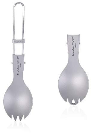 iBasingo Titanium Folding Spork Ultralight 16g Camping Travel Utensils Portable Druable Flatware for Backpacking Picnic Hiking Home use, Non-coating, Dishwasher Safe Ti1022T