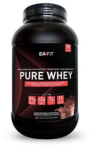 EAFIT Proteine in Polvere Whey 2,2kg Gusto Doppio Cioccolato |30g per Shaker Proteine | Whey Protein Concentrate e Isolate | BCAA + L-Glutammina + Taurina | Integratore per Massa Muscolare|11Vitamine