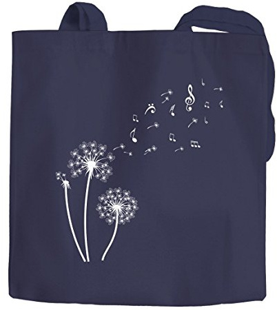 Autiga Jutebeutel Pusteblume Musiknoten Noten Musik Dandelion Baumwolltasche Stoffbeutel navy 2 lange Henkel