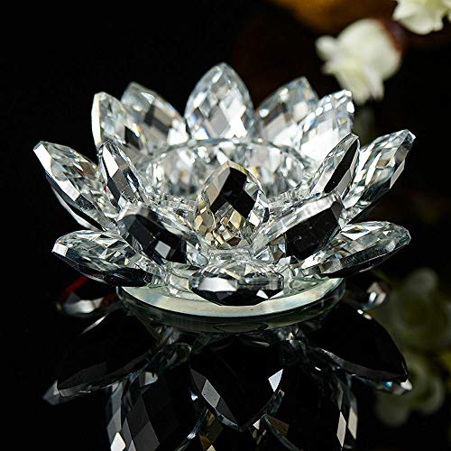 Candle Large 11cms Tea Light Crystal Glass Holder Lotus Flower with Spin system &Gift Box_UK (Clear)