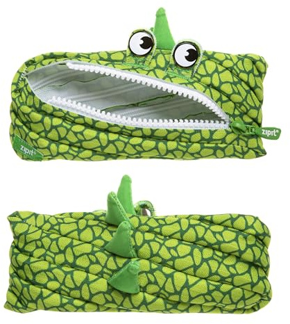 ZIPIT Dinosaurie Pennfodral för Barn, Rolig Pennväska för Pojkar, Grön | Pennskrin tillverkat av ett enda långt blixtlås, hållbar polyester, kapacitet upp till 30 pennor, perfekt present för barn