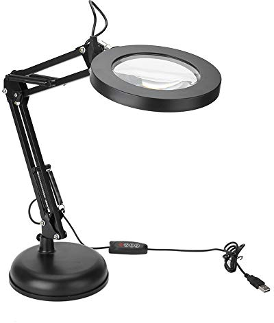 Wakects Lámpara de escritorio con aumento de 5 dioptrías, 8 W USB LED lámpara con lupa de aumento, para esteticia, estética, laboratorio y trabajos de precisión de aumento
