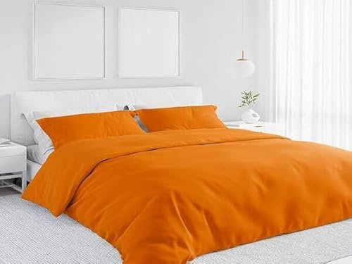 Corredocasa - Set Completo di Lenzuola e Federe da Letto Matrimoniale Tinta Unita in Microfibra (Colori Assortiti) (Arancio)