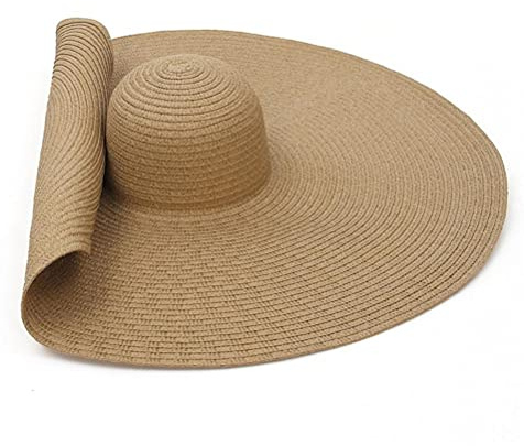 HUSHUI Halmhatt, floppy stråhatt överdimensionerad solhatt stort brätte strand anti-UV solskydd vikbar sommarhatt, kvinnors solhatt