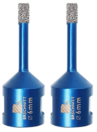 Punta per Trapano Diamantata 6mm- BRSCHNITT Vacuum Brasato Foretto Diamantato con Filettatura M14 per Porcellana Piastrella Granito Marmo Taglio a Secco （2 pezzi）.